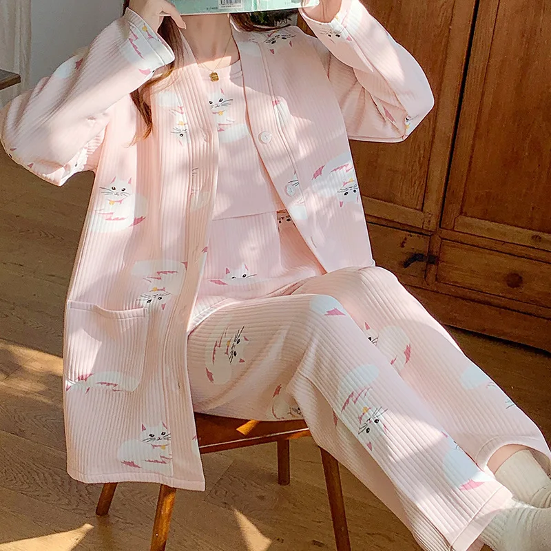Pijama de lactancia de algodón para otoño – Confort posparto - imagen 3