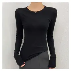 Camiseta interior de manga larga rosa claro, fina y ajustada