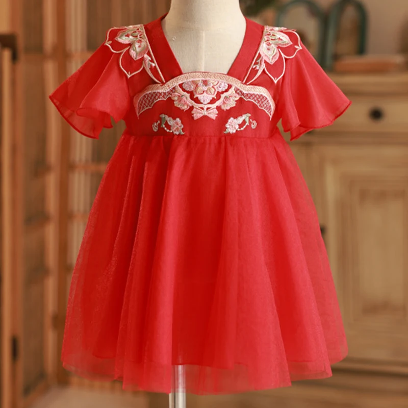 Vestido de verano para bebé con bordados en malla estilo chino - imagen 5