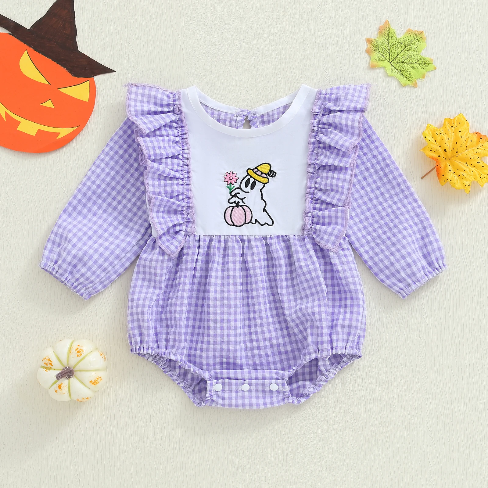VISgogo Pelele de niña con cuadros y motivo Halloween de otoño - imagen 4