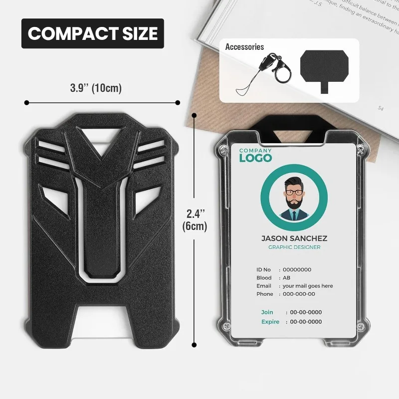 Porta tarjetas retráctil con clip duro y ventana transparente