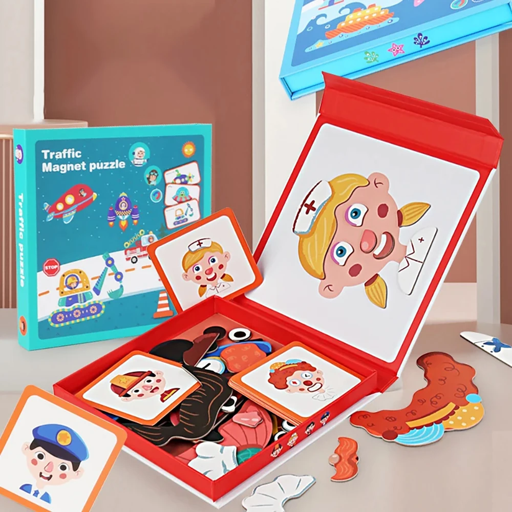Puzle magnético Montessori en forma de libro con cara infantil