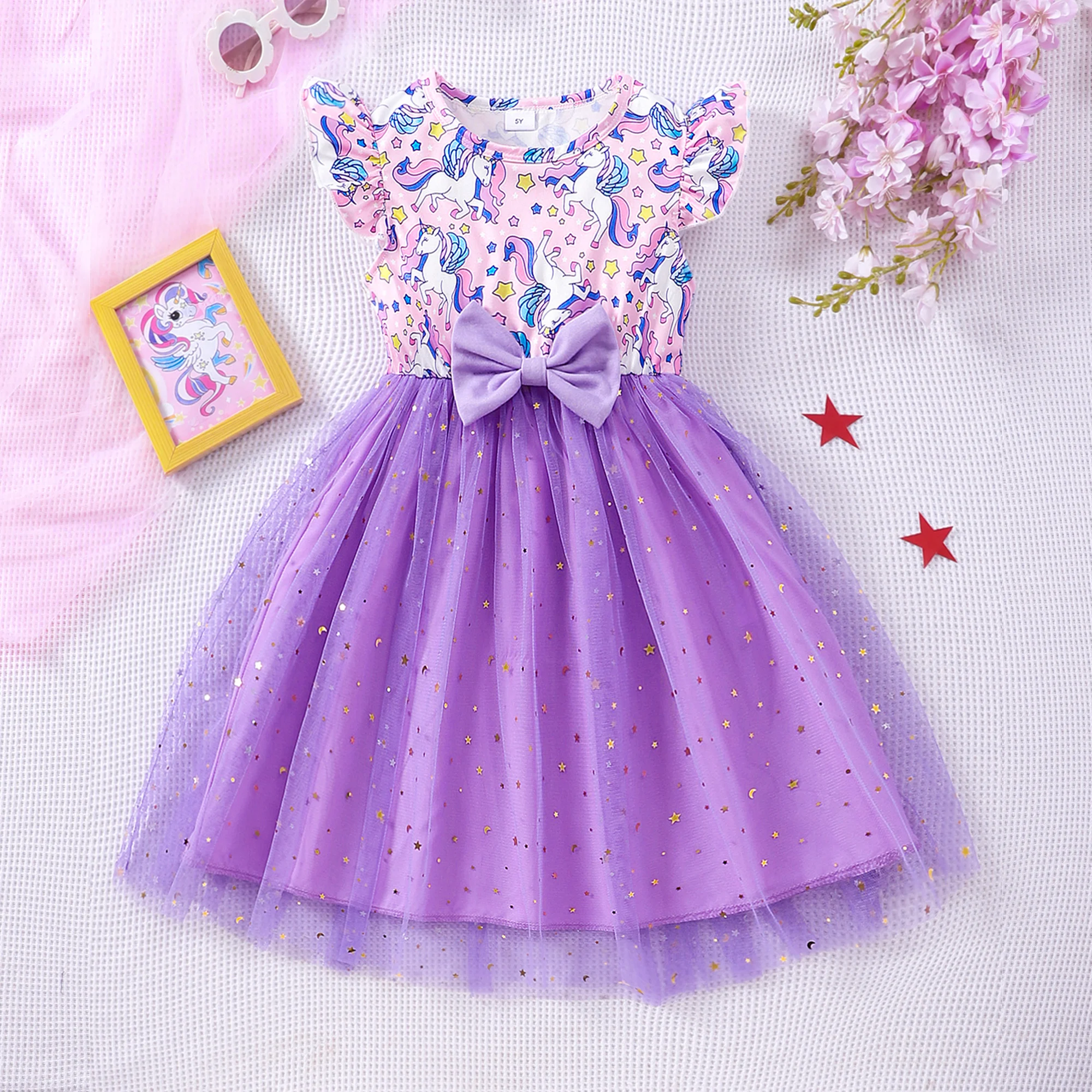 Vestido de verano niña con lazo sirena de manga corta princesa - imagen 4