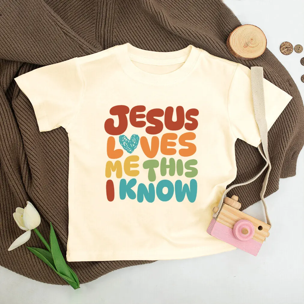 Camiseta retro para niños con estampado Jesús Loves Me – Verano - imagen 3