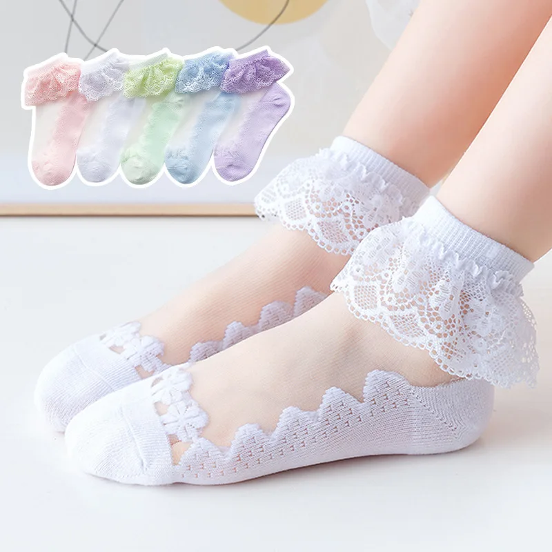 Calcetines tobilleros de algodón con encaje princesa para bebé - imagen 5