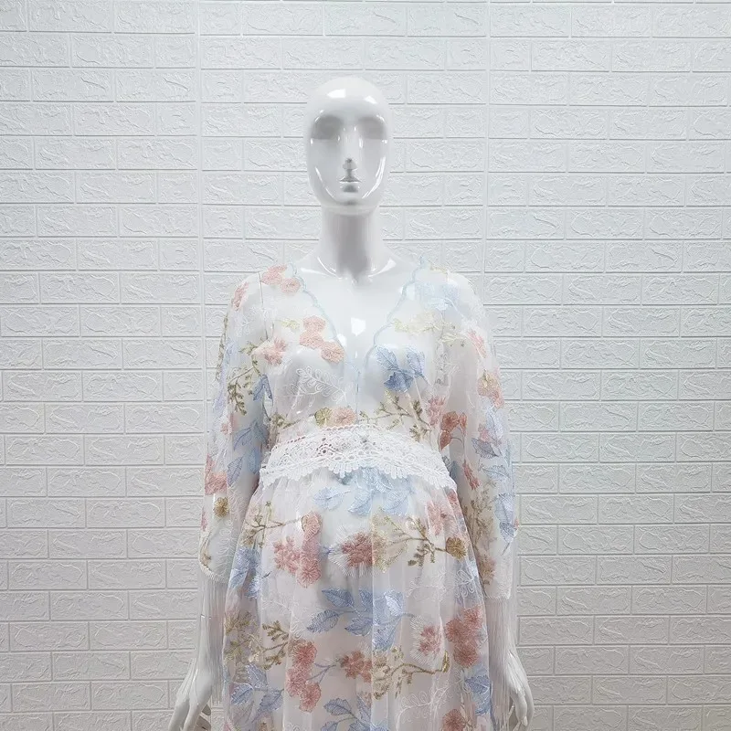 Vestido de maternidad boho largo de encaje bordado para fotos - imagen 4