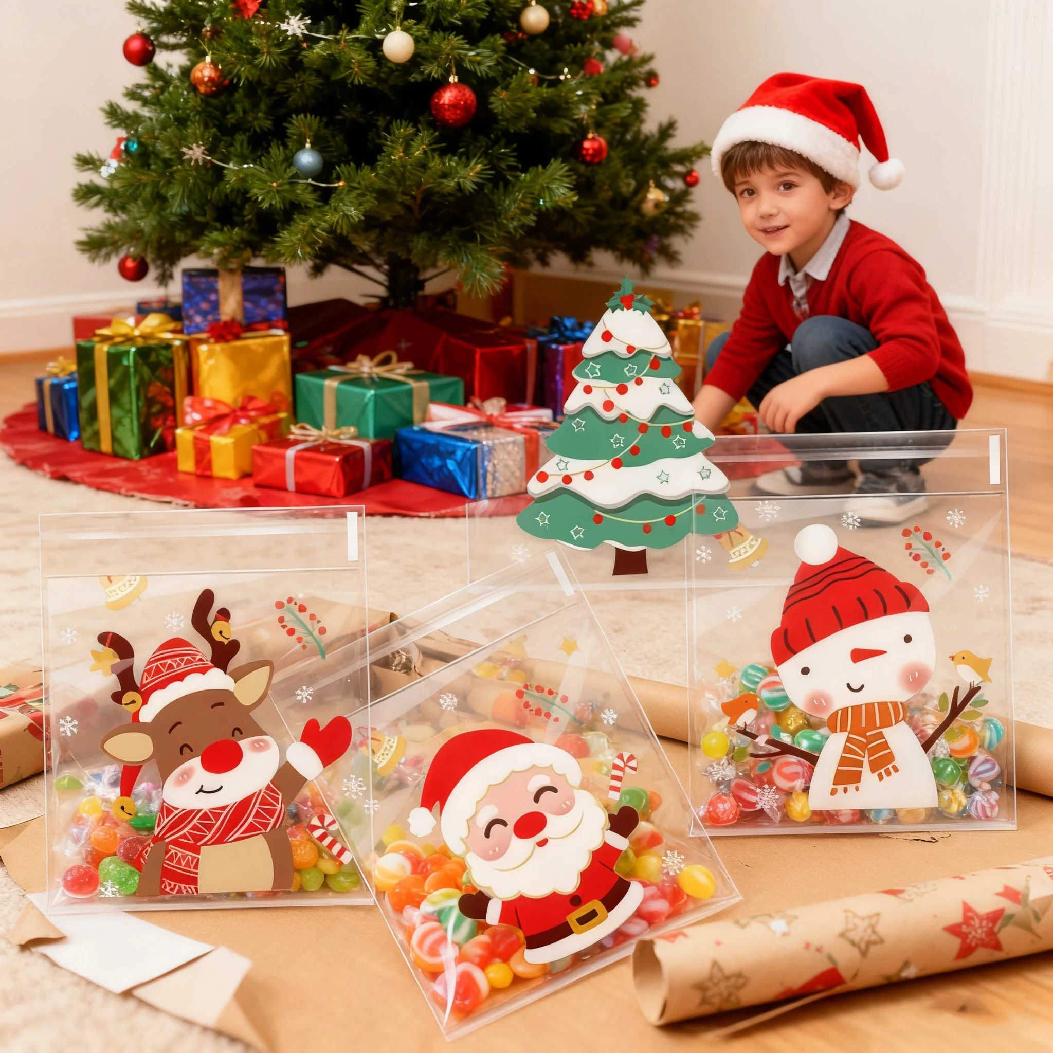 Bolsas OPP navideñas autoadhesivas para galletas con copos de nieve - imagen 3