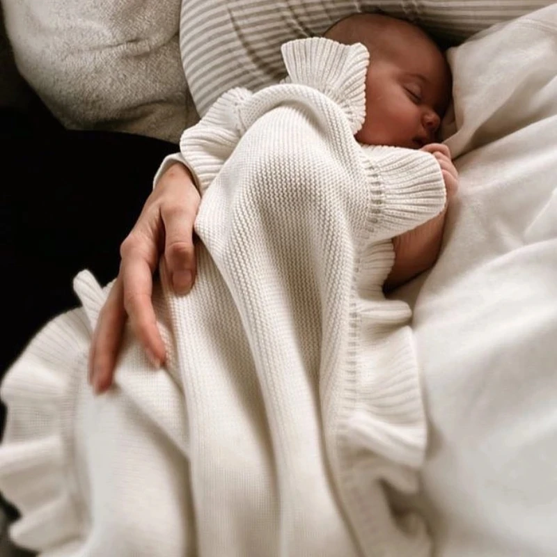 Manta de punto para bebé recién nacido con funda siesta y volantes - imagen 3
