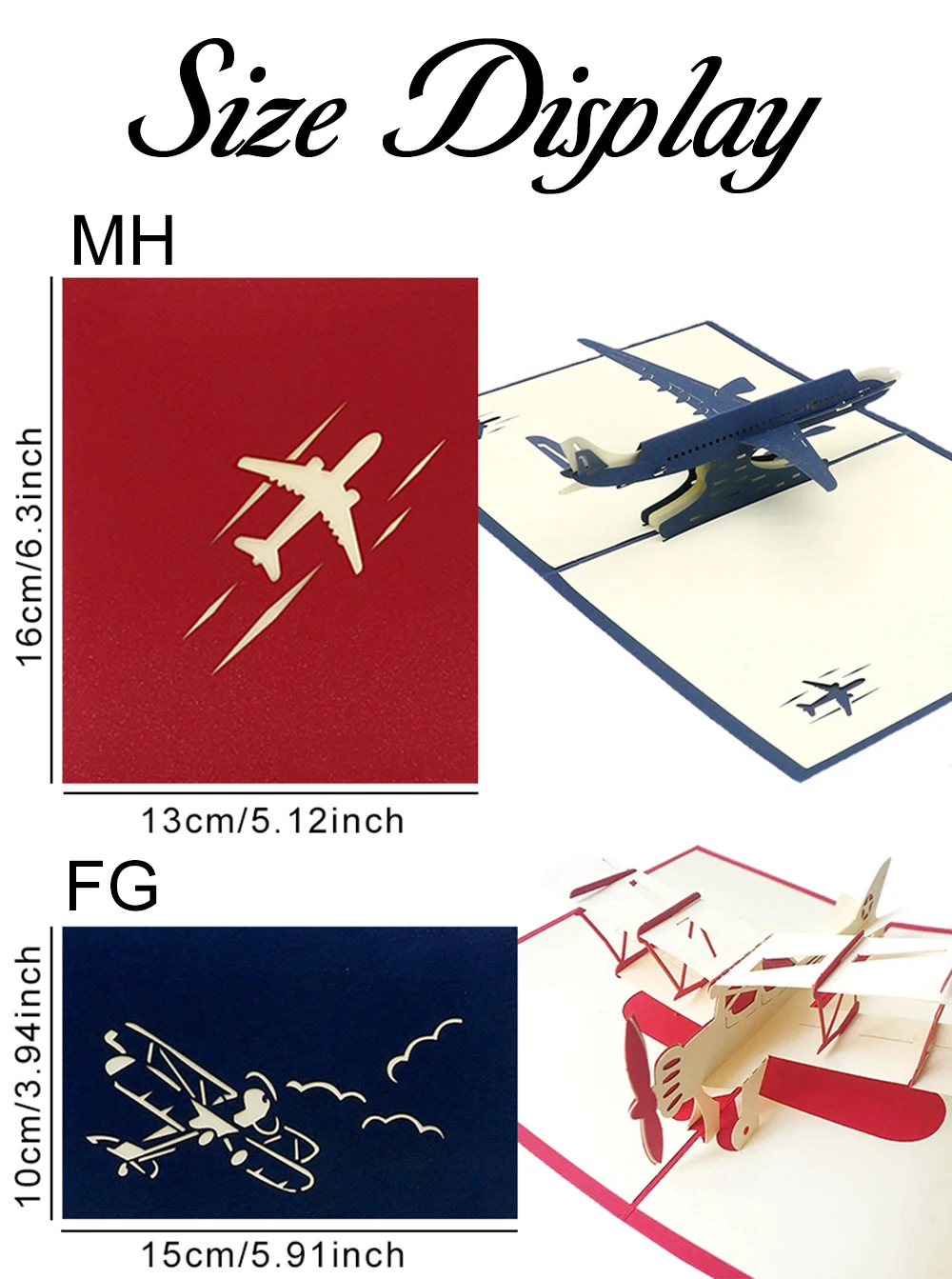 Vista frontal de la tarjeta de avión 3D plegable