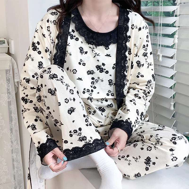 Conjunto de pijama premamá de algodón estampado para otoño - imagen 2