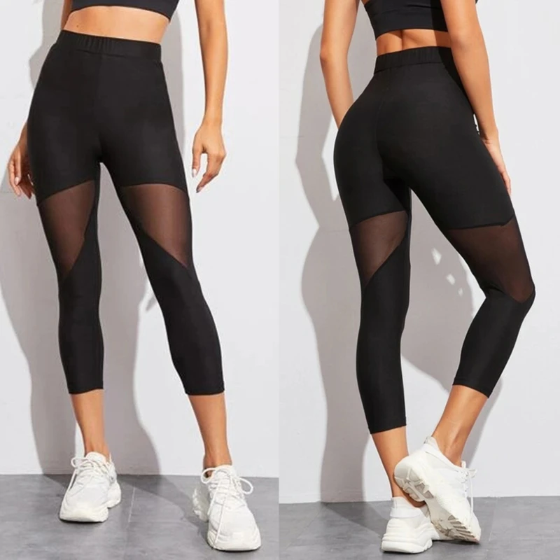 Leggings deportivos negros de malla elástica para yoga y fitness - imagen 2