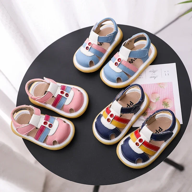 Sandalias de cuero genuino anticolisión estivales para niños y niñas - imagen 4