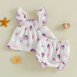 VISgogo Conjunto de verano para niña con mangas voladoras y estampado