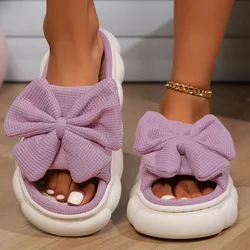 Zapatillas de casa en lino y algodón con lazo grande antideslizante