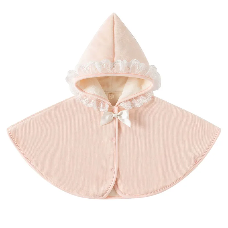 Chaqueta bebé de encaje y malla polar con capucha rosa princesa - imagen 2