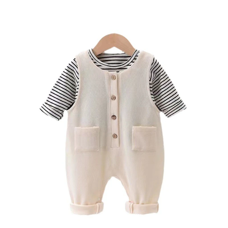 Conjunto bebé unisex de capucha a rayas y pantalón con tirantes