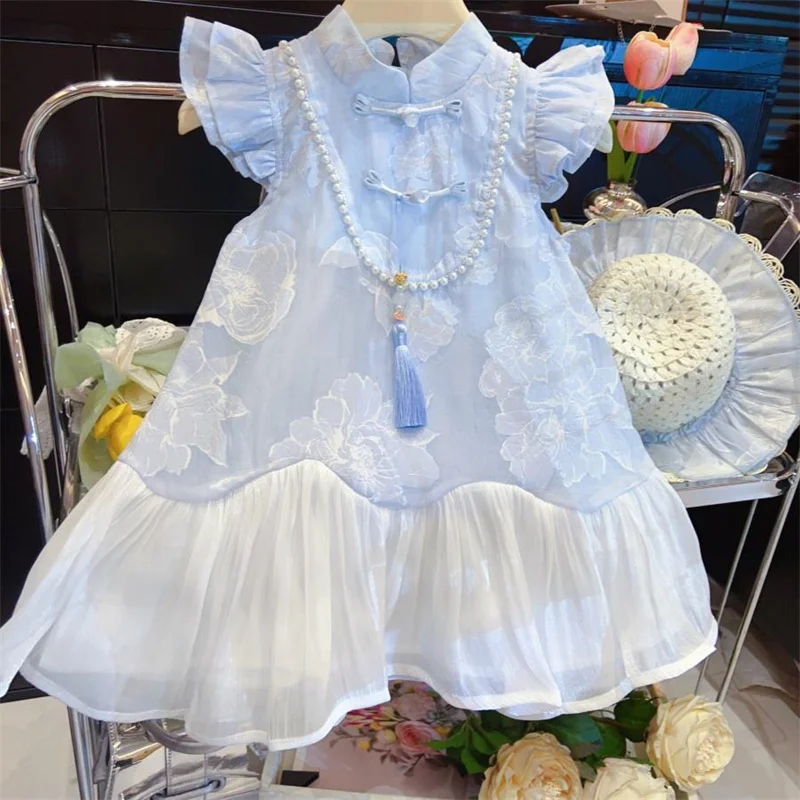 Vestido sin mangas para niña de verano, falda fluida elegante - imagen 5