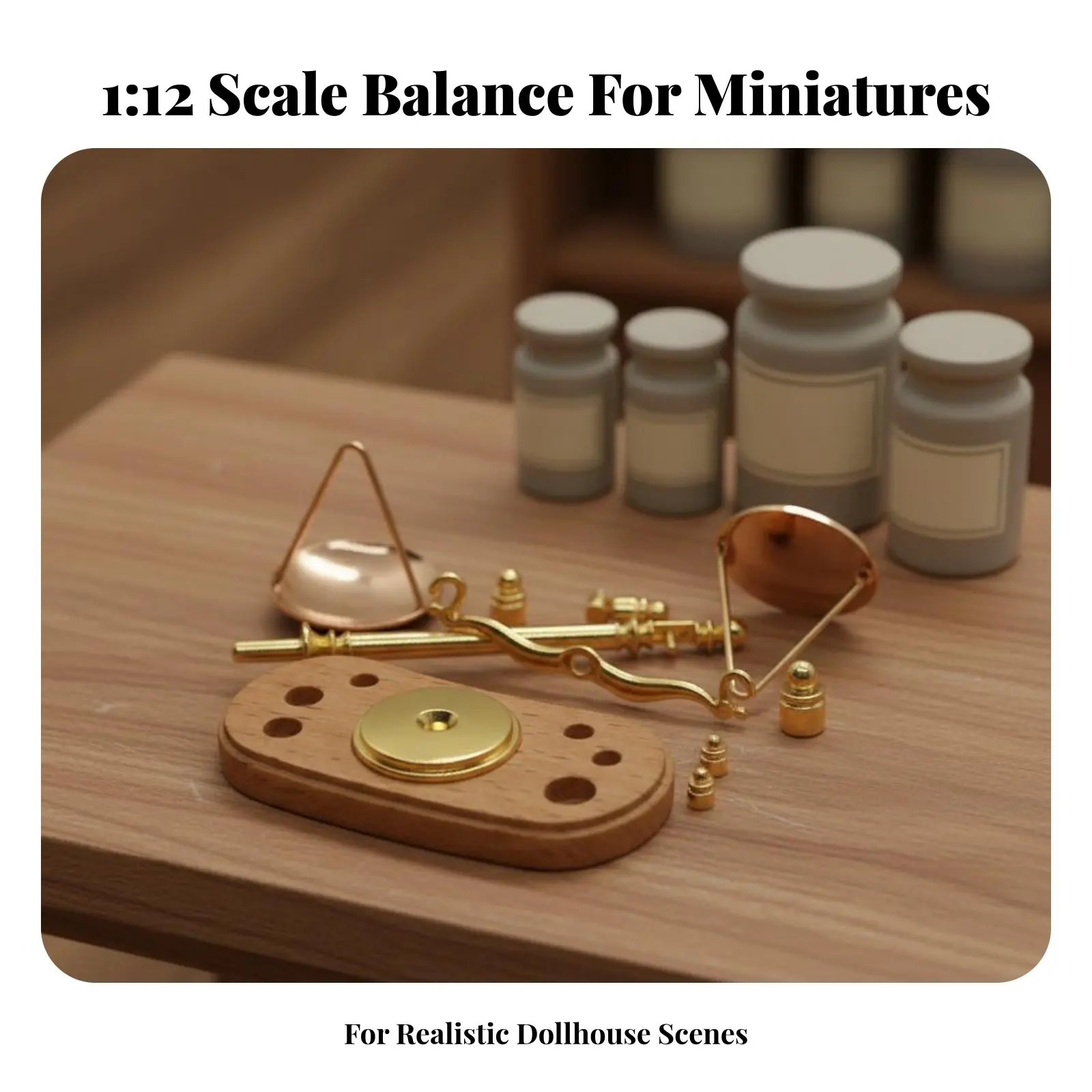 Balanza platillos miniatura para casa de muñecas