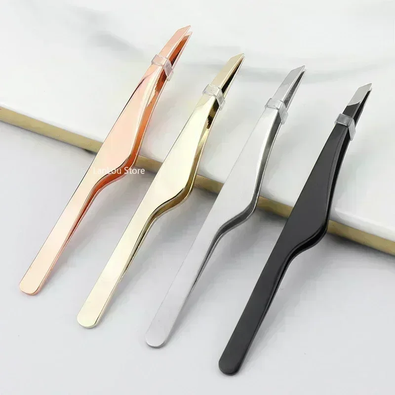 Pinzas para cejas de acero inoxidable con punta plana, oro rosa - imagen 5