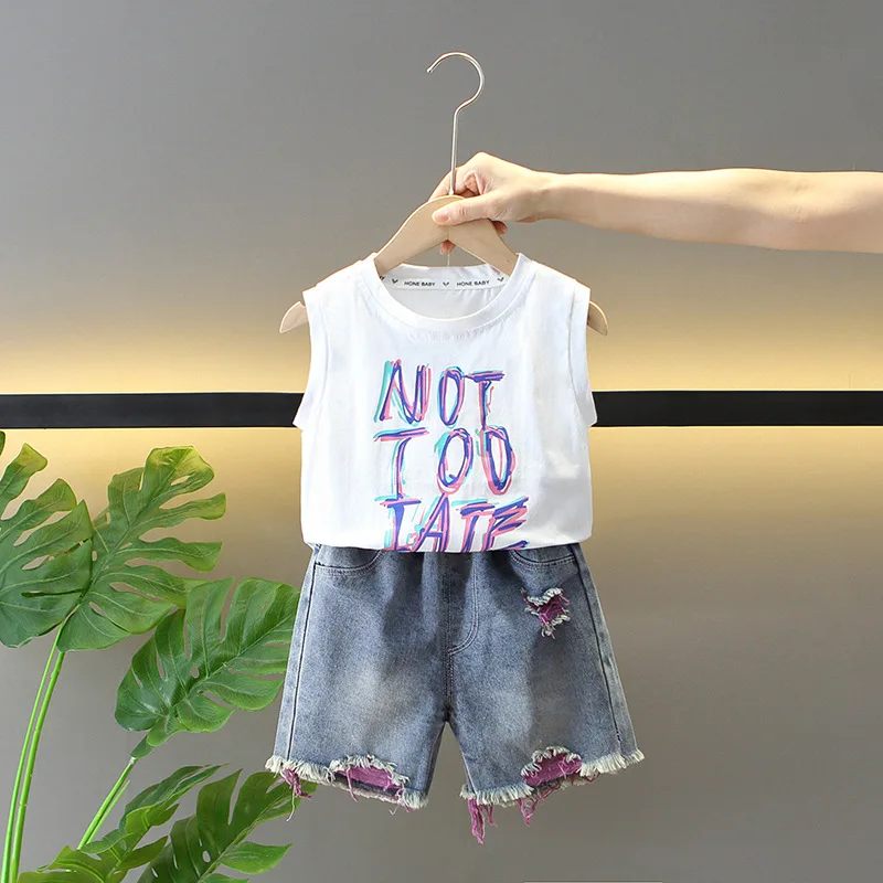 Conjunto verano bebé niño top algodón sin mangas vaquero corto - imagen 3