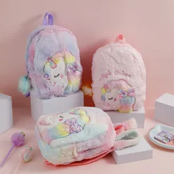 Mochila infantil de unicornio felpa esponjosa para guardería