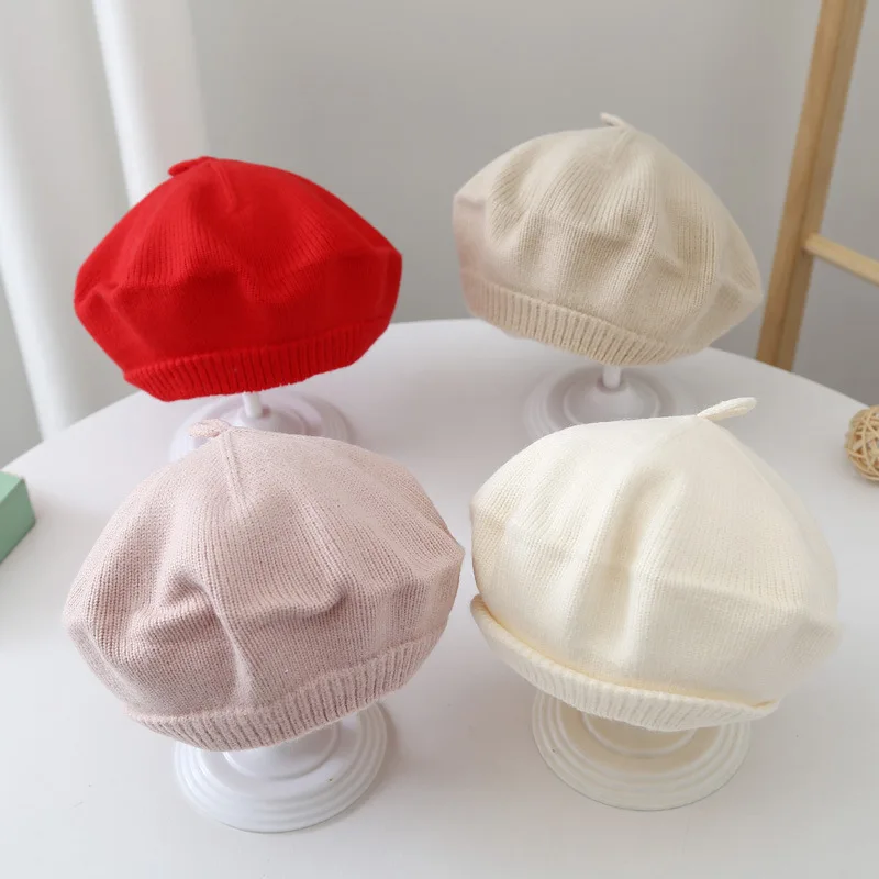 Gorro de boina tejido liso para bebé y niños – Cálido otoño invierno - imagen 5
