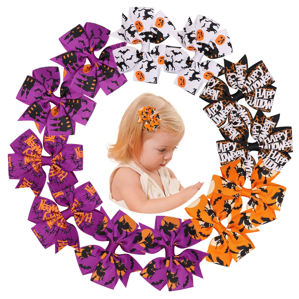 Pinzas para el pelo de Halloween con lazos y estampado de bruja - imagen 5