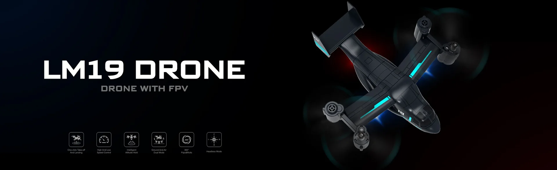 Dron RC LM19 en negro con control remoto