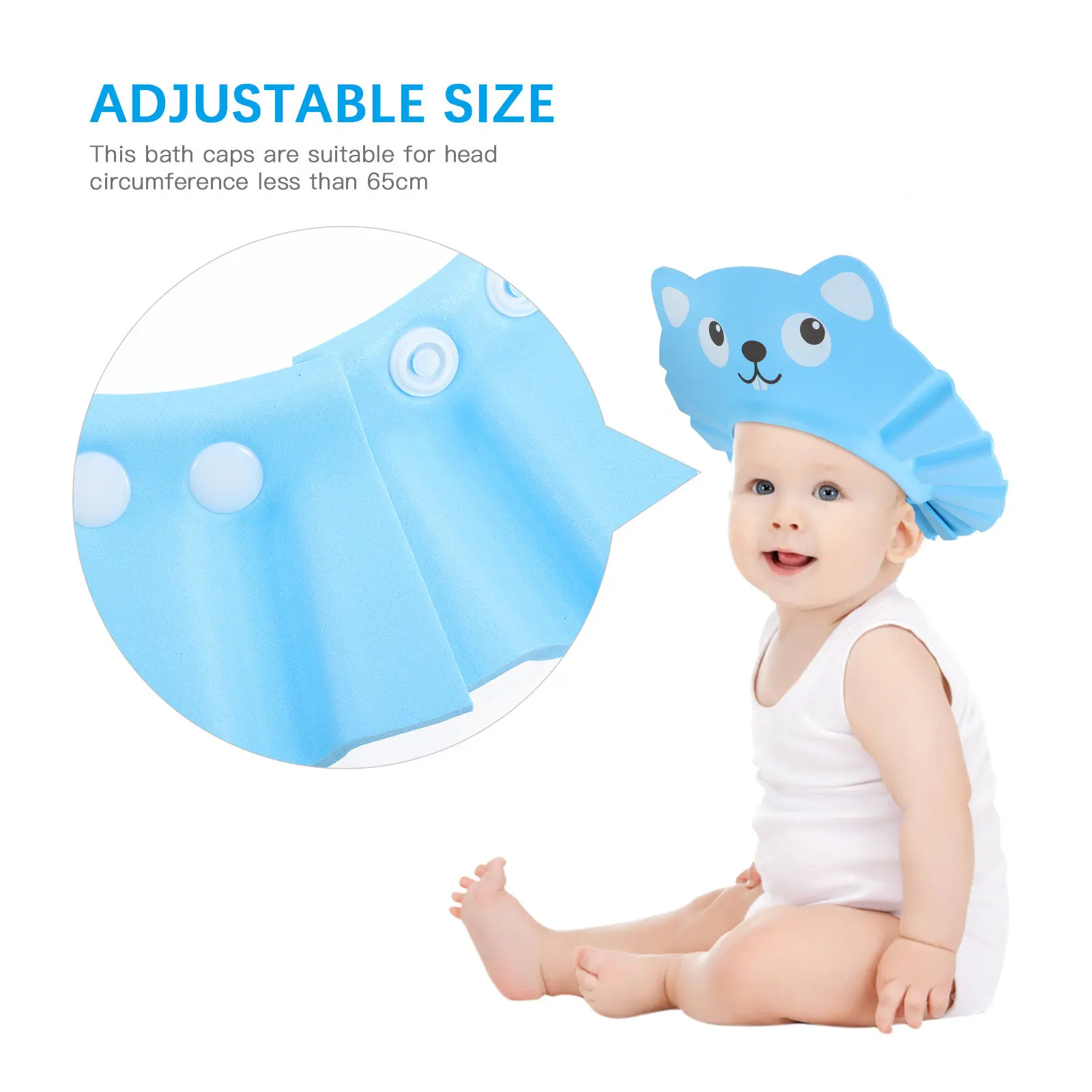 Gorro de baño ajustable para bebé con protección oídos y ojos - imagen 3