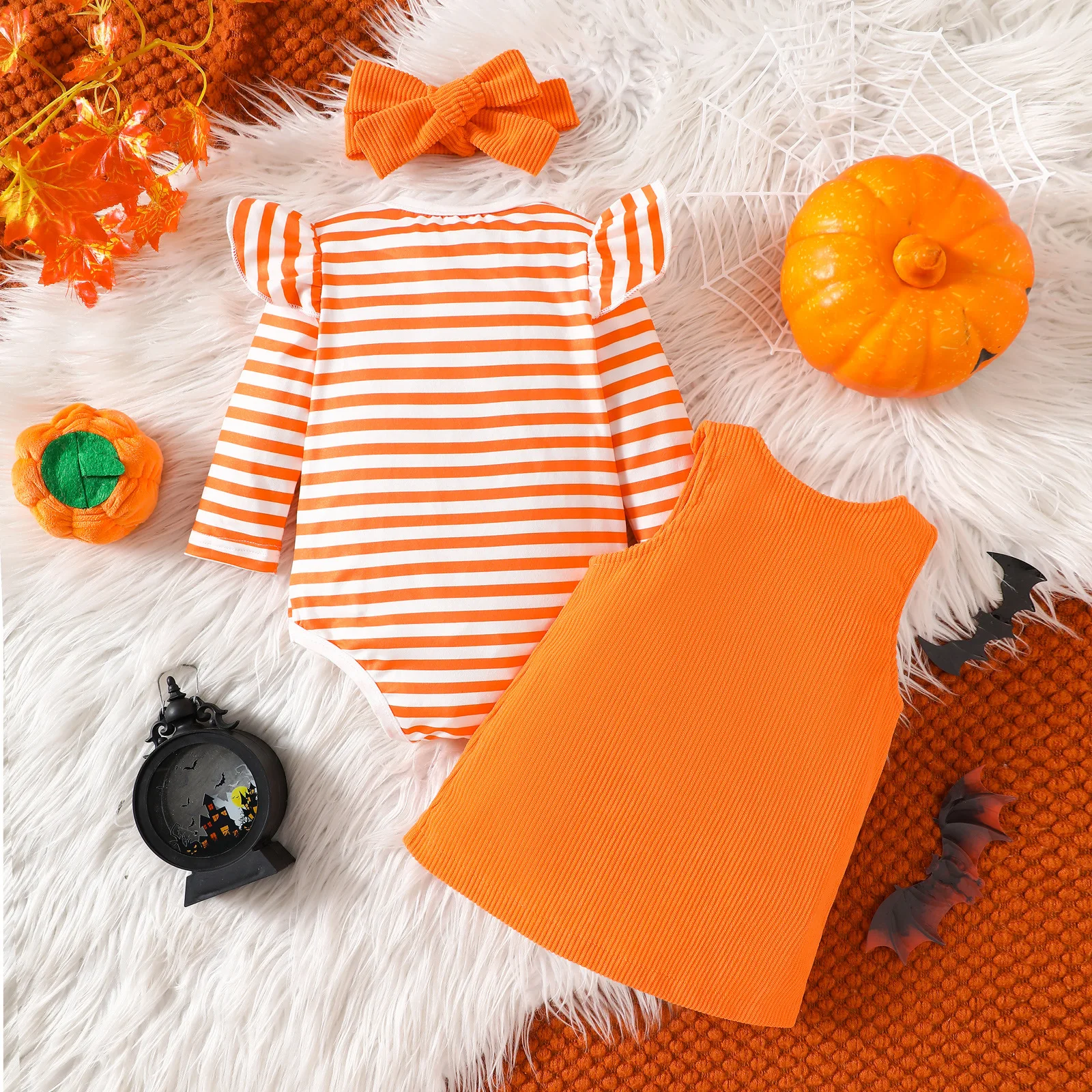 Conjunto de pana para recién nacido – Vestido y top rayado para niña - imagen 5