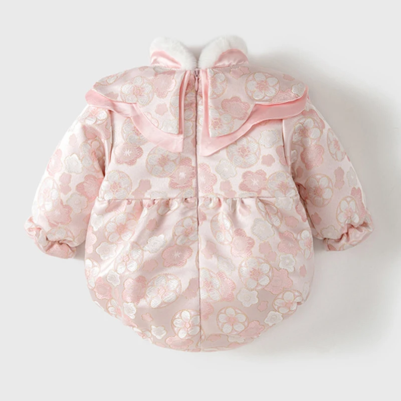 Mono de invierno con flores para bebé niña – Pelele cálidos de una pieza - imagen 2