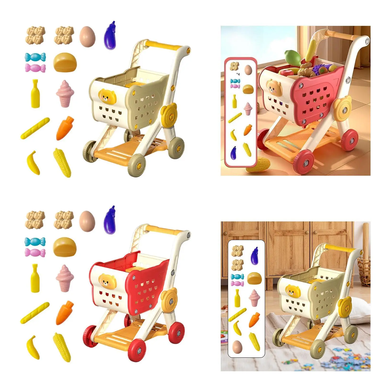 Carrito de la compra interactivo con comida de juguete para niños