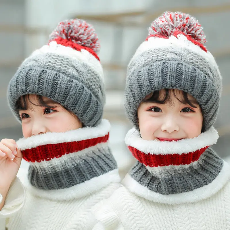 Conjunto gorro y bufanda de invierno punto cálido para niños - imagen 2