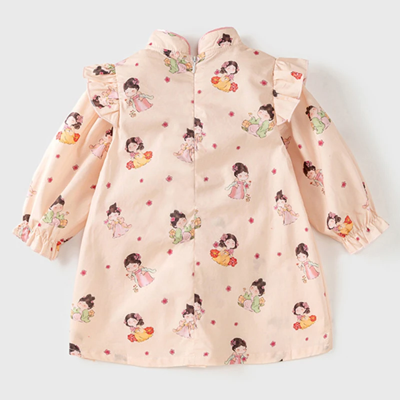 Vestido de bebé manga larga de algodón estampado estilo princesa