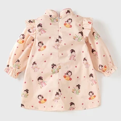 Vestido de bebé manga larga de algodón estampado estilo princesa