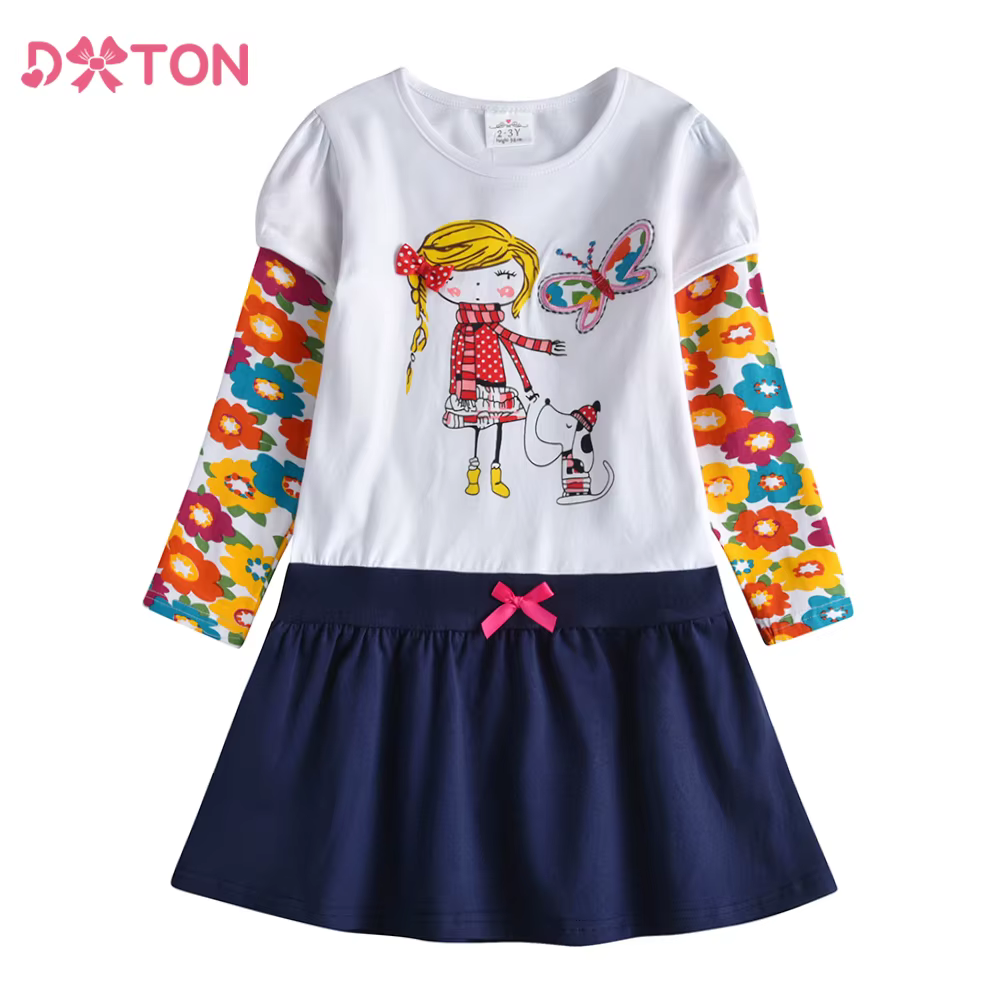 DXTON vestido de flores manga larga para niña invierno - imagen 5