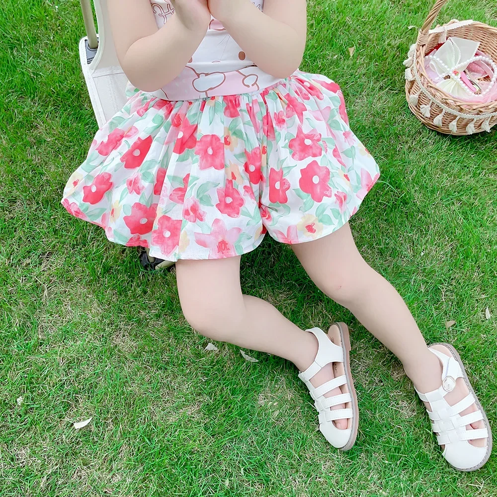 Pantalones cortos de niña de pierna ancha florales para verano - imagen 2