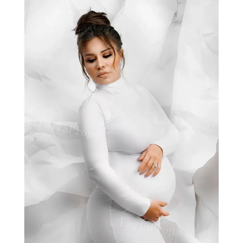 Vestido de maternidad midi plisado de manga larga para fotos - imagen 3