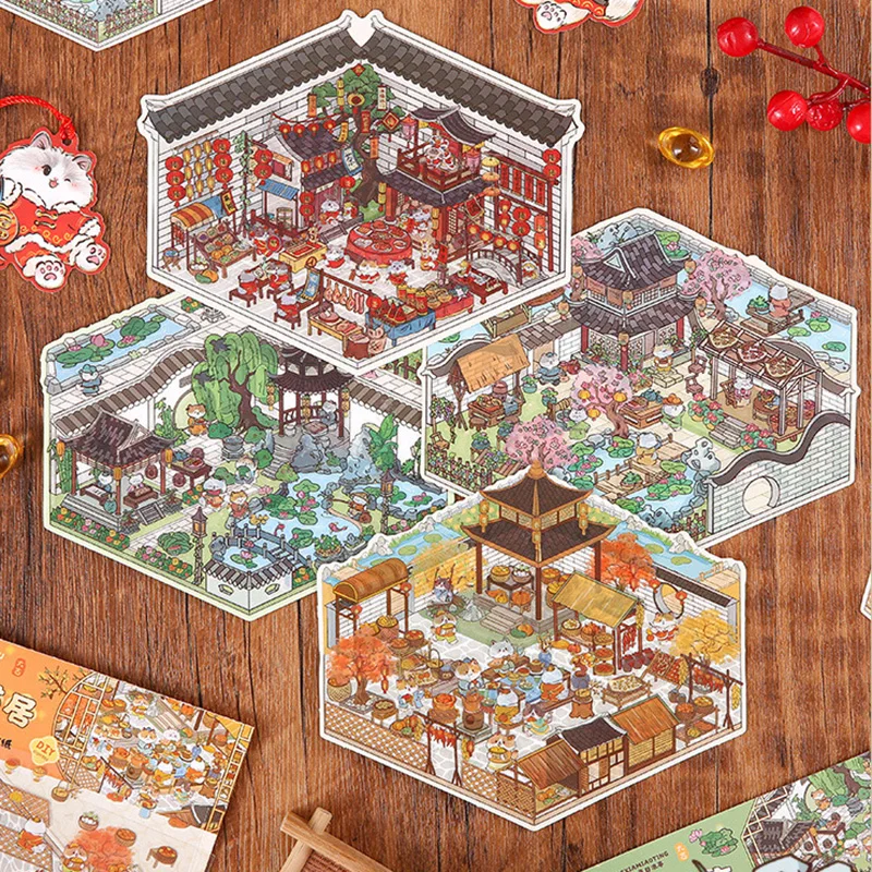 Juego de pegatinas con gatos para bebés – decoración retro mini - imagen 4