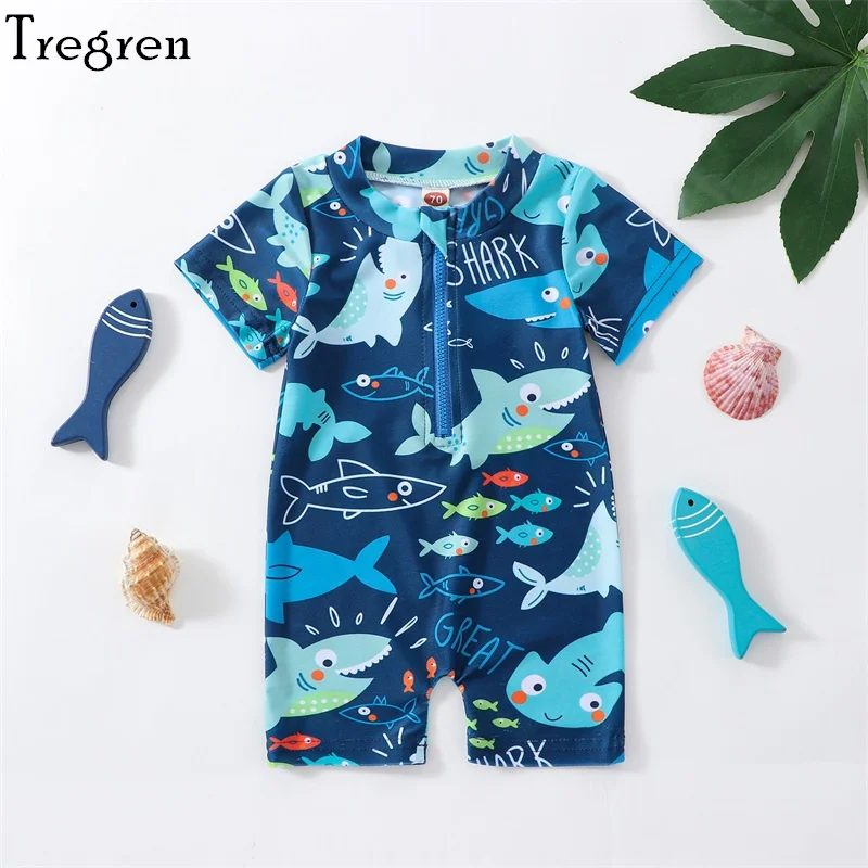 Tregren traje de baño infantil tiburón con cremallera y manga corta - imagen 2