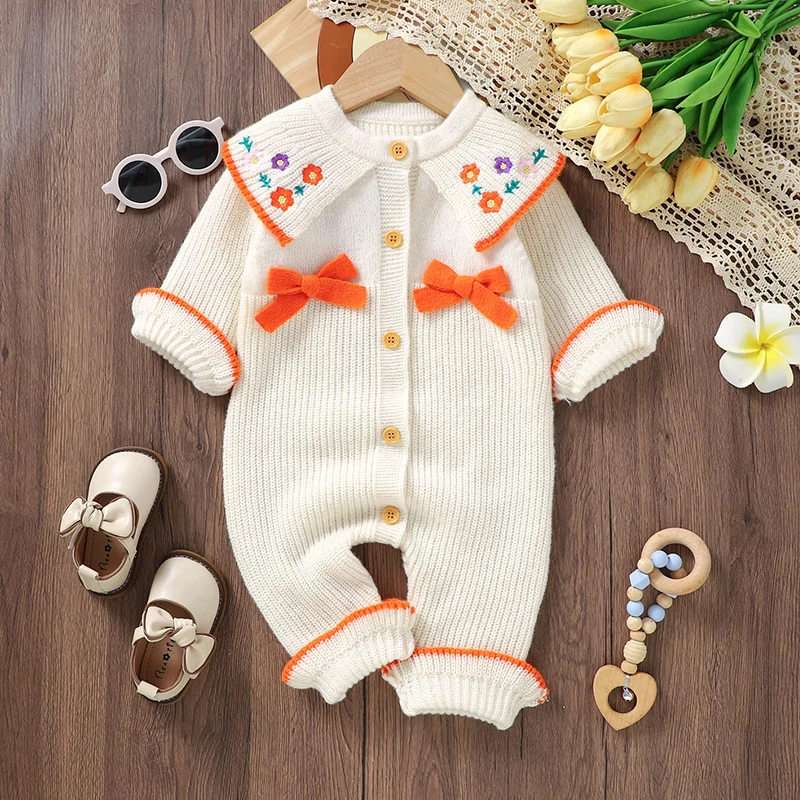 Pelele de punto con volantes y lazo para bebé – Mono de niña