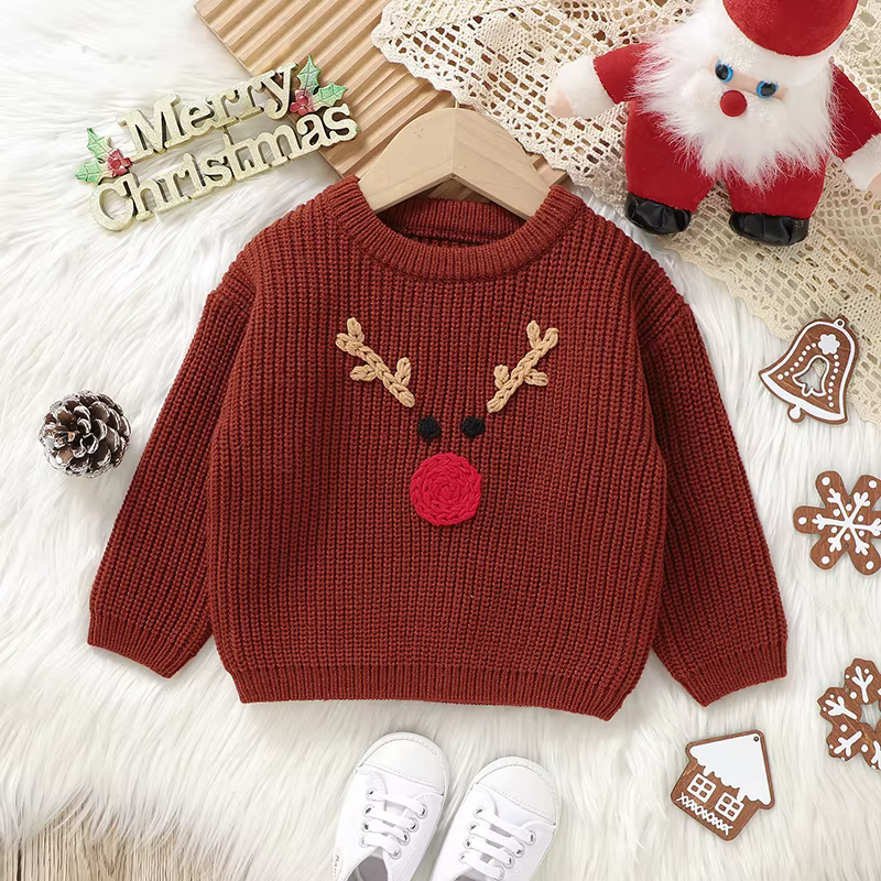 Jersey navideño con estampado de renos para bebé y niño en algodón