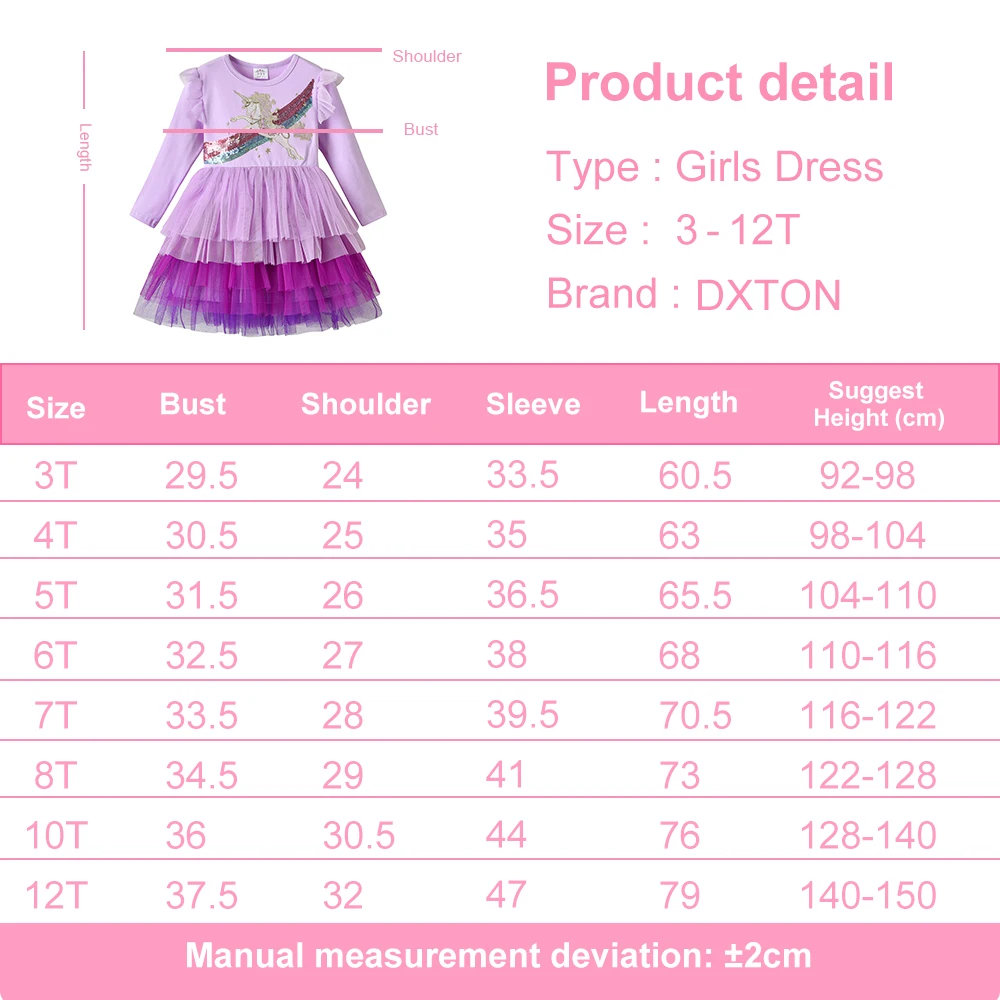 DXTON Vestido de princesa para niña en algodón con lentejuelas - imagen 5