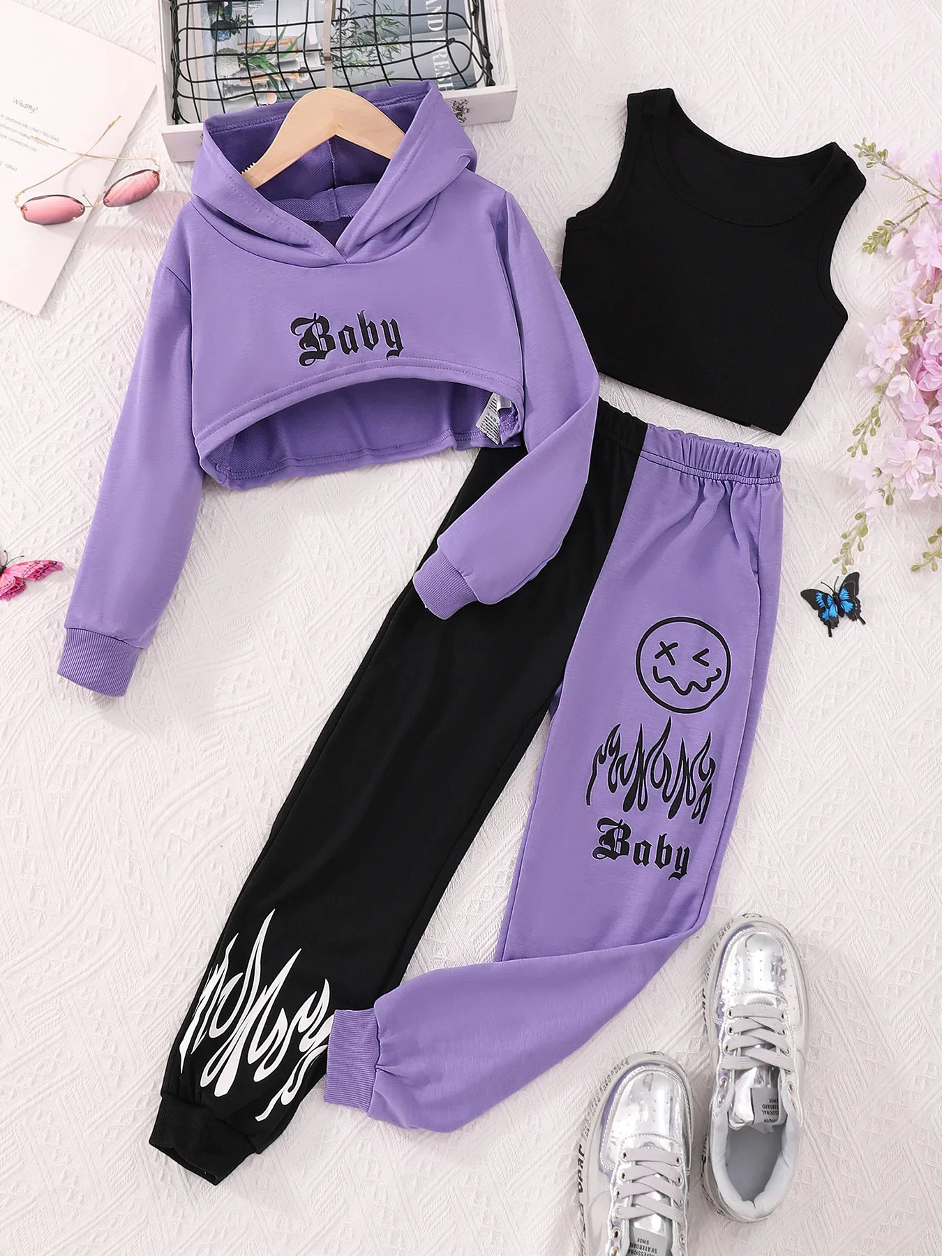 Conjunto ropa de entretiempo de 3 piezas con sudadera con capucha para niños - imagen 4