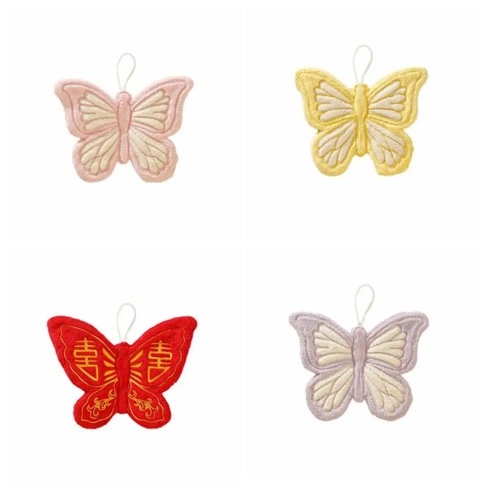Toalla de mano de terciopelo coral colgante con mariposas - imagen 5