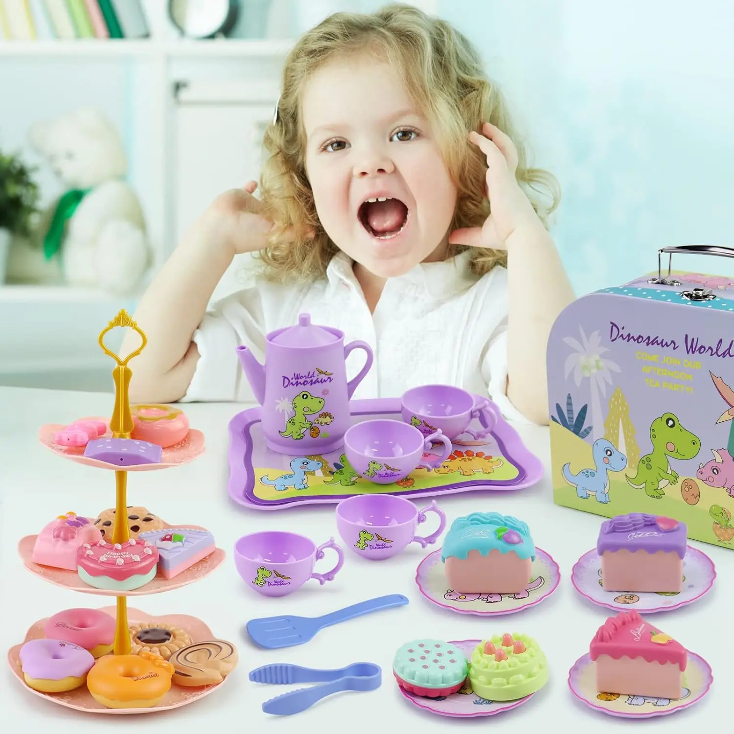 Juego de té dinosaurios para niñas, set tetera infantil - imagen 4
