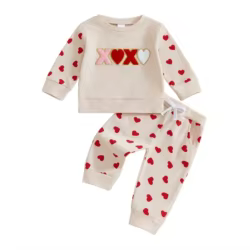 ViSgogo Conjunto San Valentín para niña con bordado de corazones