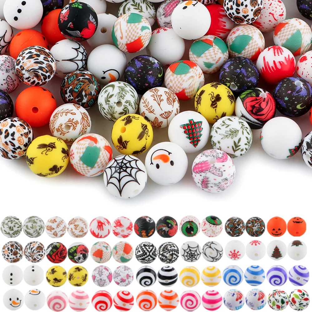 Cuentas de silicona de colores de 15 mm para bisutería infantil DIY