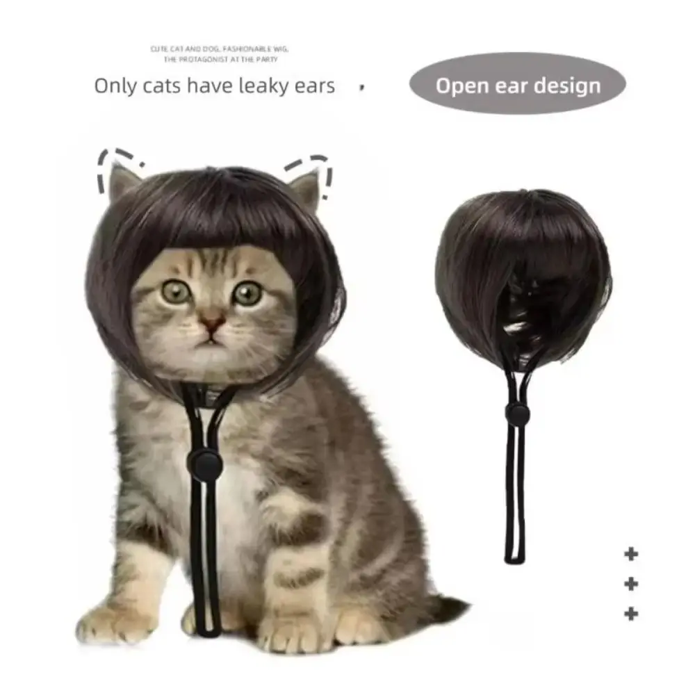 Peluca ajustable sintética para mascotas con orejas a la vista - imagen 4