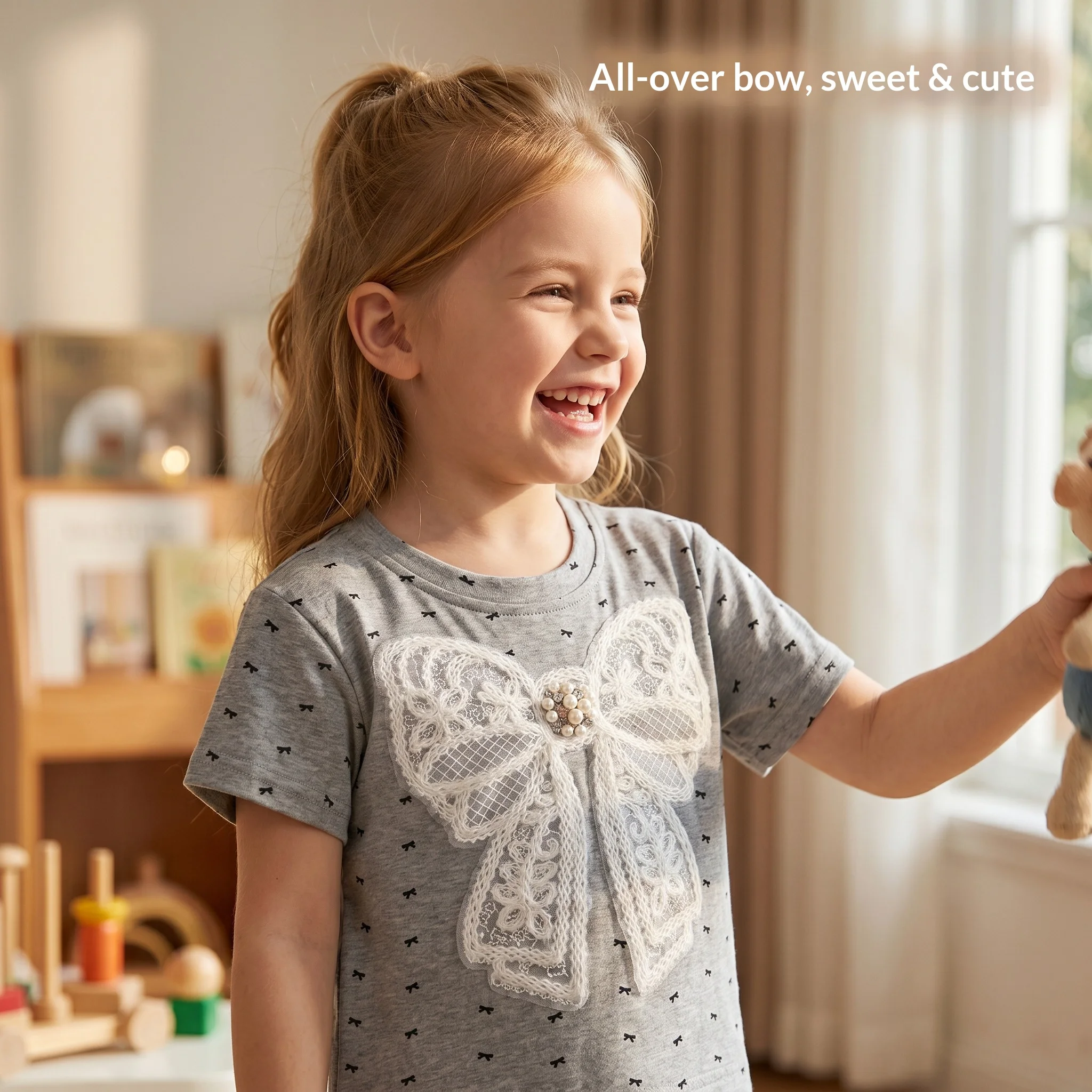 Camiseta de verano manga corta con lazo para niñas